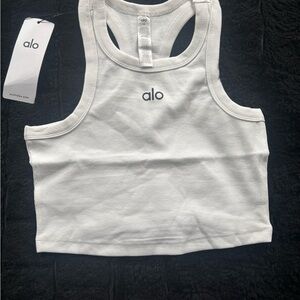ALO Yoga Women's White Ribbed Racerback Crop Tank